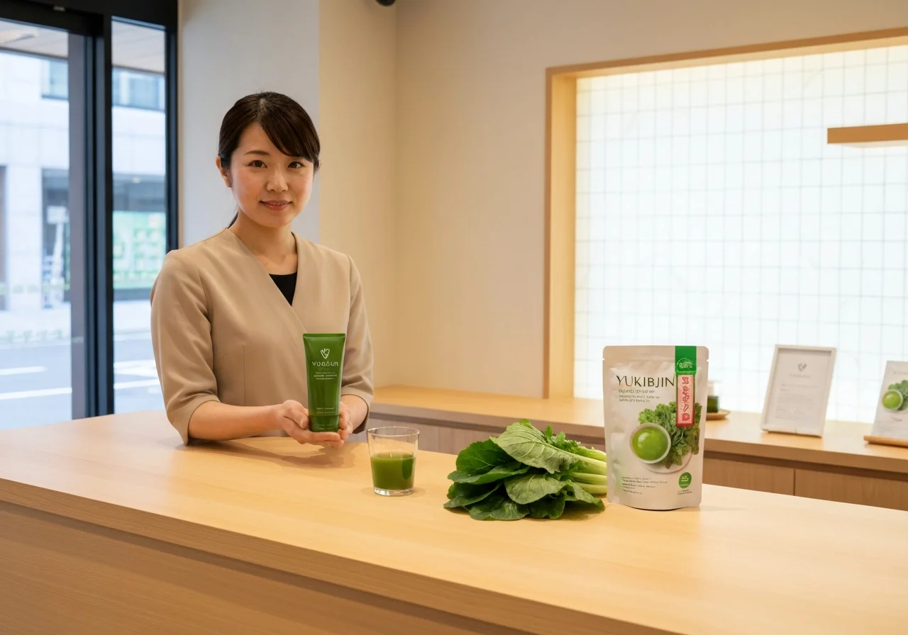 スマートフォンで美容商品の紹介画面を見ている手元